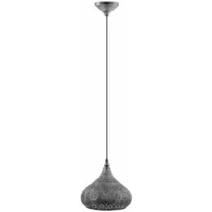 Image of Hanging Ceiling Pendant Light Antique Silver Pattern Shade 1 x 60W E27 Bulb