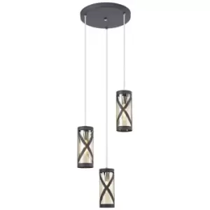 Image of Luminosa Lighting - 3 Light Round Ceiling Cluster Pendant E14, Matt Grey, Polished Chrome, Cognac