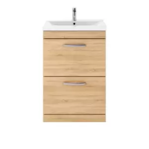 Image of Nuie Athena 600 Floor Standing 2-drawer Vanity & Mid-edge Basin - Natural Oak