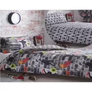 Image of Tricks Teenagers Double Duvet Cover Set Cool Skateboards Graffiti Quilt Grey - Grey