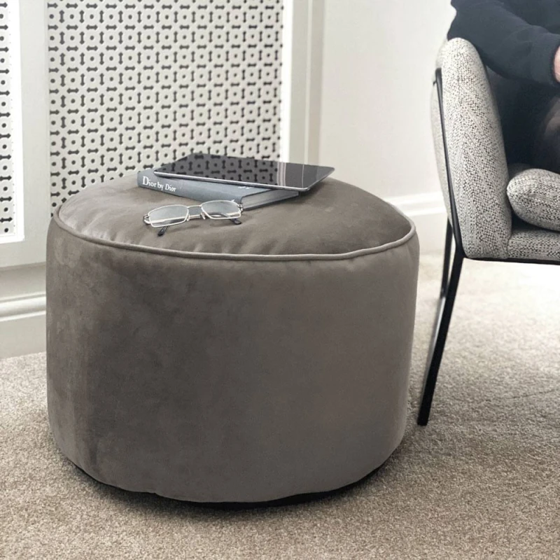 Image of rucomfy Beanbags rucomfy Velvet Pouffe - Indoor Bean Bag Footstool in Light Grey Light Grey Unisex