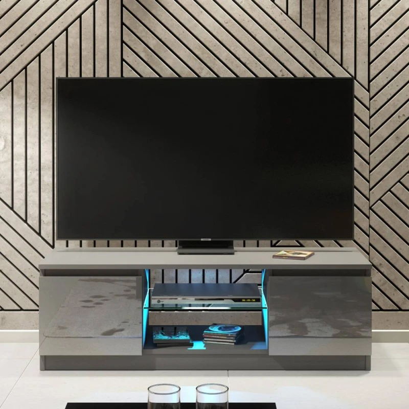 Image of Creative Furniture Aura TV Unit 120cm - Dark Grey with Gloss Doors & LED Lights Dark Grey Unisex