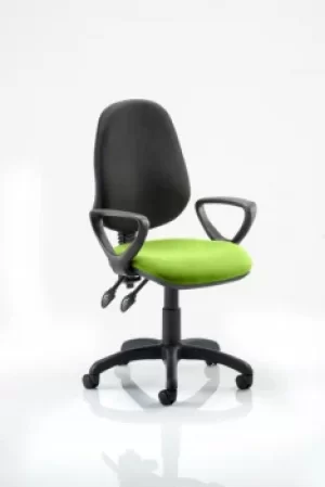 Image of Eclipse II Lever Task Operator Chair Black Back Bespoke Seat With Loop Arms In Lime
