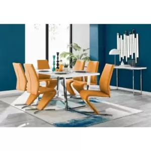 Image of Kylo White High Gloss Dining Table & 6 Mustard Willow Chairs - Mustard Yellow