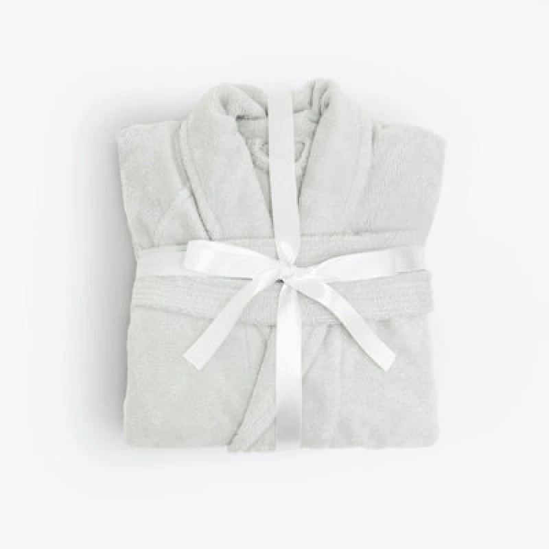 Image of Allure Bath Fashions Luxury Dual Textured Velour Dressing Gown, Towelling Bathrobe - Silver, S/m