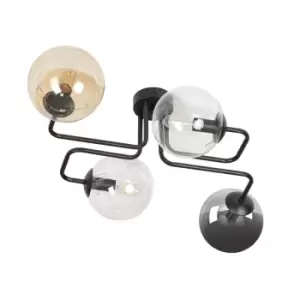 Image of Emibig Brendi Black Globe Multi Arm Semi Flush Ceiling light with Clear, Graphite, Amber Glass Shades, 4x E14
