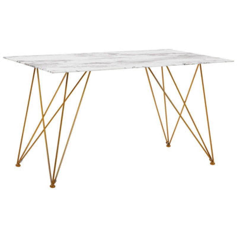 Image of Beliani Dining Table Kenton White Marble 140 Cm 80 Cm Tempered Glass