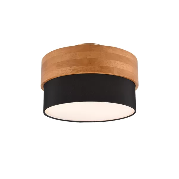 Image of Seasons Modern 30cm 2 Light Cylindrical Ceiling Light Nickel Matt, Black Shade