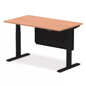 Image of Air 1400 x 800mm Height Adjustable Desk Beech Top Black Leg With Black Steel Modesty Panel