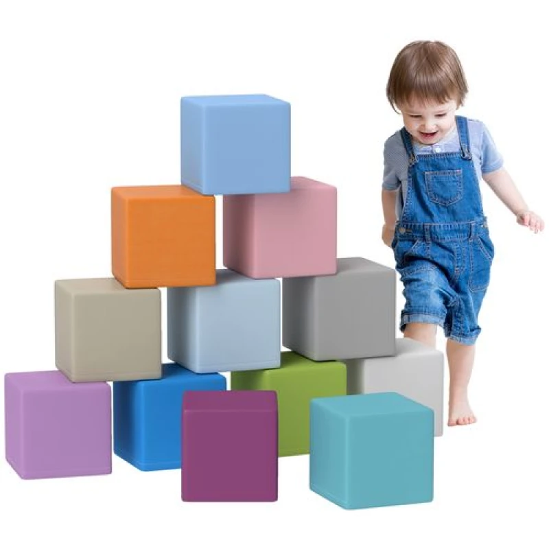 Image of Homcom 12 Pcs Soft Play Blocks Soft Foam Toy Blue 3D0-003V02MX