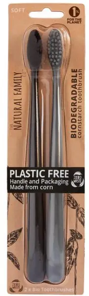 Image of The Natural Family Co Pirate Black & Rivermint Soft Toothbrush 2Pcs