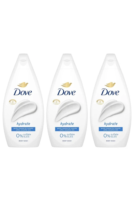Image of Dove Hydrate 'Body Wash' for Softer & Smoother Skin, 3x 450ml White