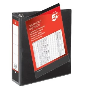 Image of 5 Star Presentation Ring Binder PVC 4 D-Ring 65mm Size A4 Black Pack 10
