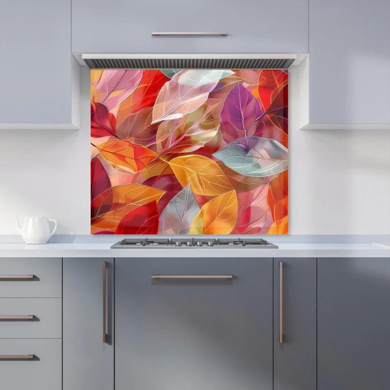 Image of Warren Reed - Designer Kaleidoscope of Autumn Leaves Kitchen Splashback Size: 700mm x 650mm Multicolor Unisex 700mm x 650mm