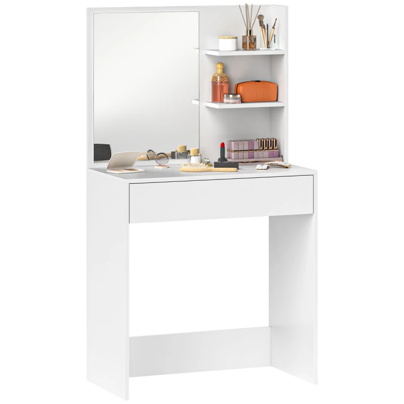 Image of HOMCOM Dressing Table with Mirror and Storage, Modern Vanity Desk, White 831-854V00WT