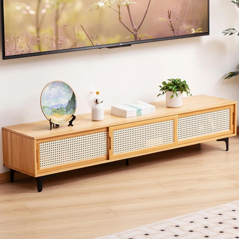 Image of Kabinet UK Wooden TV Sand with Sliding Doors Beige unisex One size