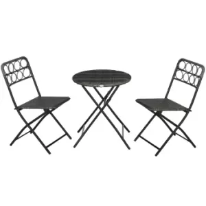 Image of Outsunny 3 PCS Rattan Wicker Bistro Set with Easy Folding, Hand Woven Rattan Coffee Table and Chairs for Outdoor Lawn, Pool, Balcony & Garden, Grey