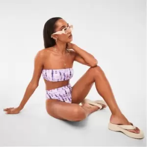 Image of Missguided Tie Dye Bandeau Top and High Waisted Bottoms Bikini Set - Multi