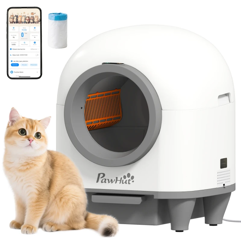 Image of PawHut 80L Self Cleaning Cat Litter Tray with APP Control Safety Protection, White D31-124V70WT