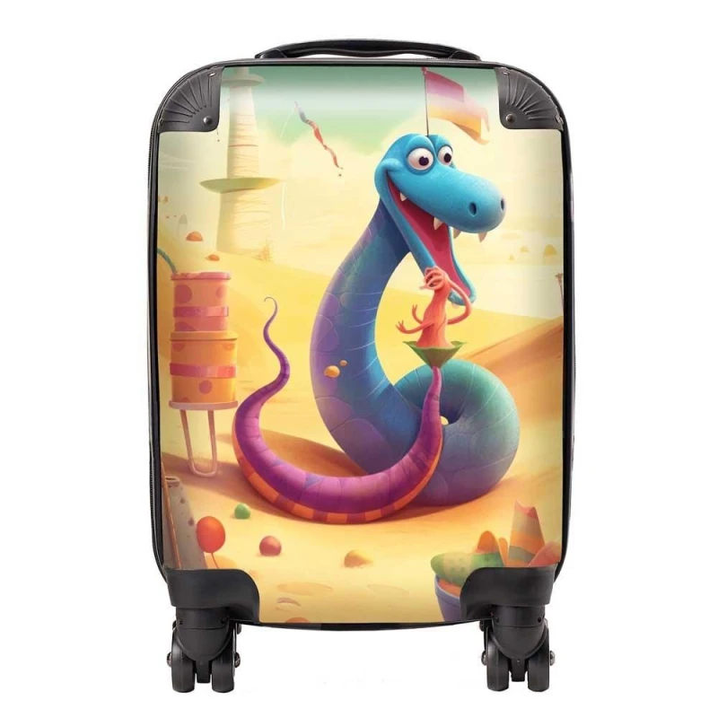 Image of Warren Reed - Designer Snake On A Beach Holiday Suitcase in Yellow Size: Medium Yellow Unisex Medium