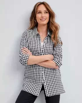 Image of Cotton Traders Womens Easy Seersucker Printed Long Sleeve Tunic Shirt in Black