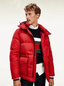 Image of Tommy Hilfiger Down Fill Hooded Padded Jacket - Red