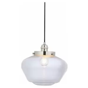 Image of Polished Nickel Ceiling Pendant Light Clear Glass Shade Hanging Lighting Fixture