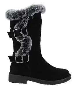 Image of Hush Puppies Wide Fitting Megan Calf Boot - Black, Size 5, Women