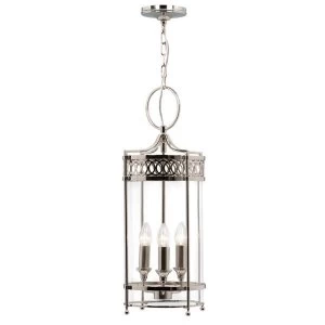 Image of 3 Light Ceiling Lantern Pendant Polished Nickel, E14