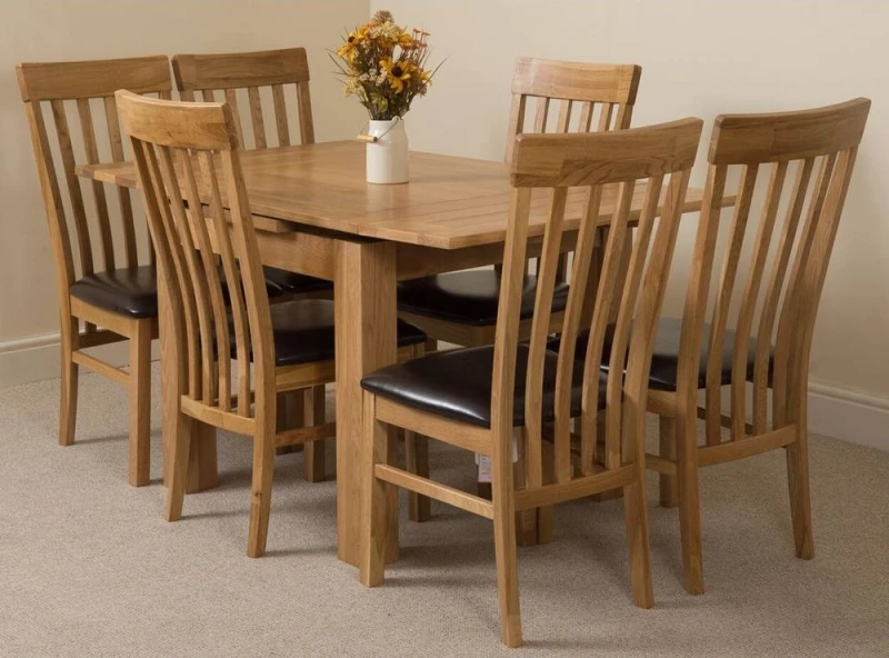 Image of Thats Furniture Richmond 90-150cm Square Oak Extending Dining Table & 6 Harvard Chairs in Brown Brown Unisex