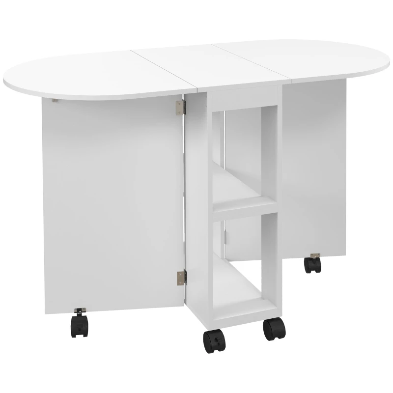 Image of HOMCOM Folding Dining Table for Small Spaces w/ 2-tier Shelves White 835-957V00WT