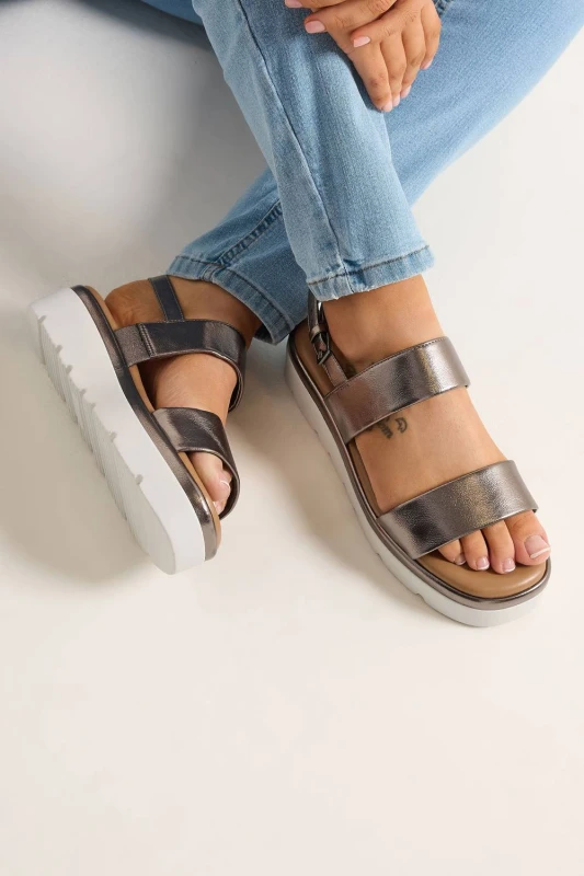 Image of Yours Womens Faux Leather Padded Wedge Sandals In Extra Wide EEE Fit in Grey Size: 4EEE Grey Female 4EEE