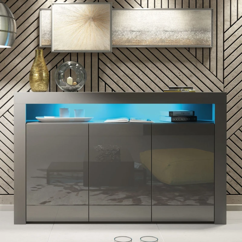 Image of Creative Furniture Aether Sideboard 155cm - A Sleek and Spacious Cabinet with Gloss Doors and LED Lights Dark Grey