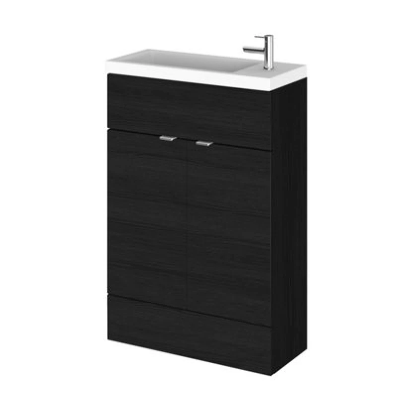Image of Hudson Reed Fusion Floor Standing 2 Door Vanity Unit & Polymarble Basin Compact, Sink Vanity Unit, Charcoal Black, 600mm