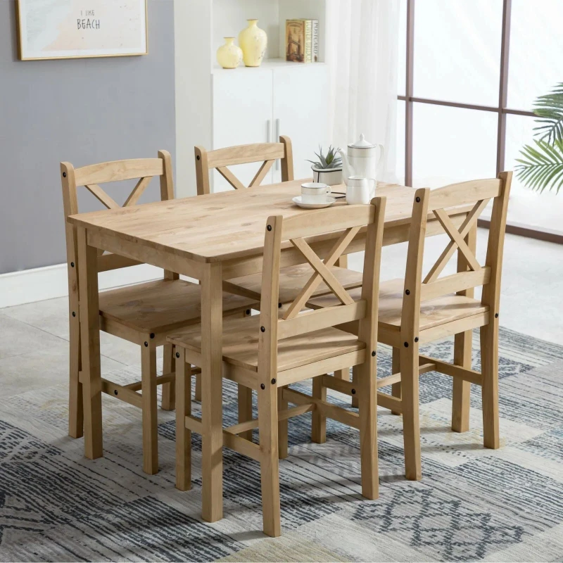 Image of MCC Direct Solid Wooden Kitchen Dining Table & 4 Chairs in Natural Natural Unisex
