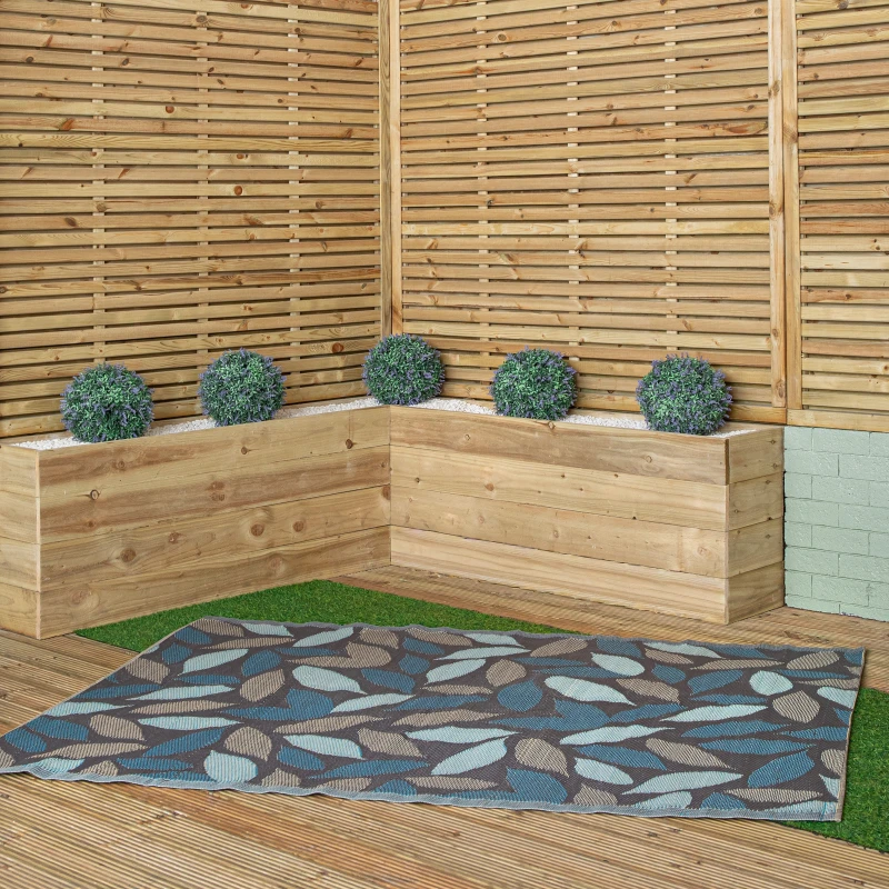 Image of 1.5m x 2.1m Flora Leaves Large Outdoor Alfresco Patio Rug Mat in Blue