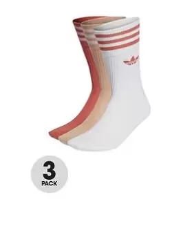 Image of adidas Originals Solid Crew Socks (3 Pack) - White/Orange, White/Orange, Size 5.5-8, Men