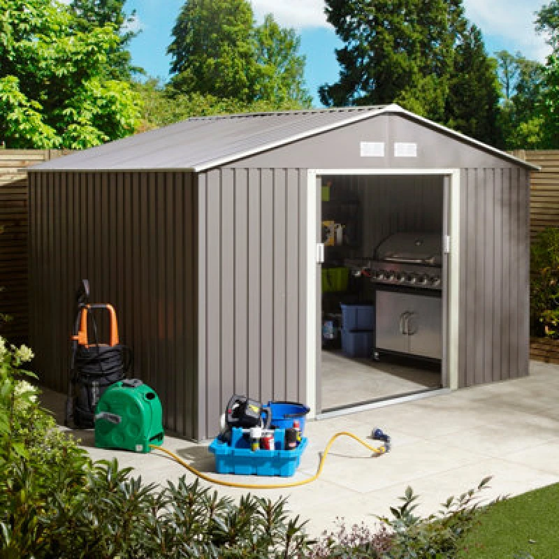 Image of Rowlinson Trentvale 10X8 Metal Apex Shed Light Grey With Foundation Kit, Grey TV108APXLGFKI