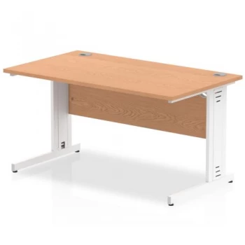 Image of Trexus Rectangular Desk White Cable Managed Leg 1400x800mm Oak Ref