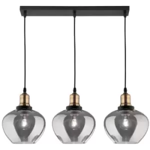 Image of Merano Gainesville 3 Light Bar Pendant Ceiling Light Smoky Glass Bronze, Black Metal LED E27
