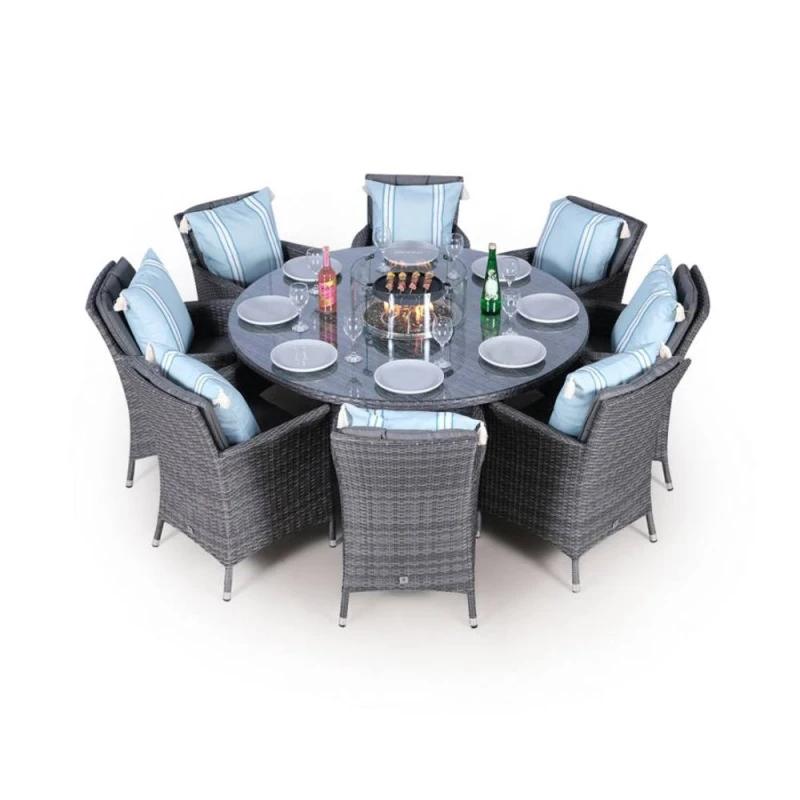 Image of Thats Furniture Savannah Fire Pit 8 Seater Round Rattan Dining Set in Grey Grey Unisex