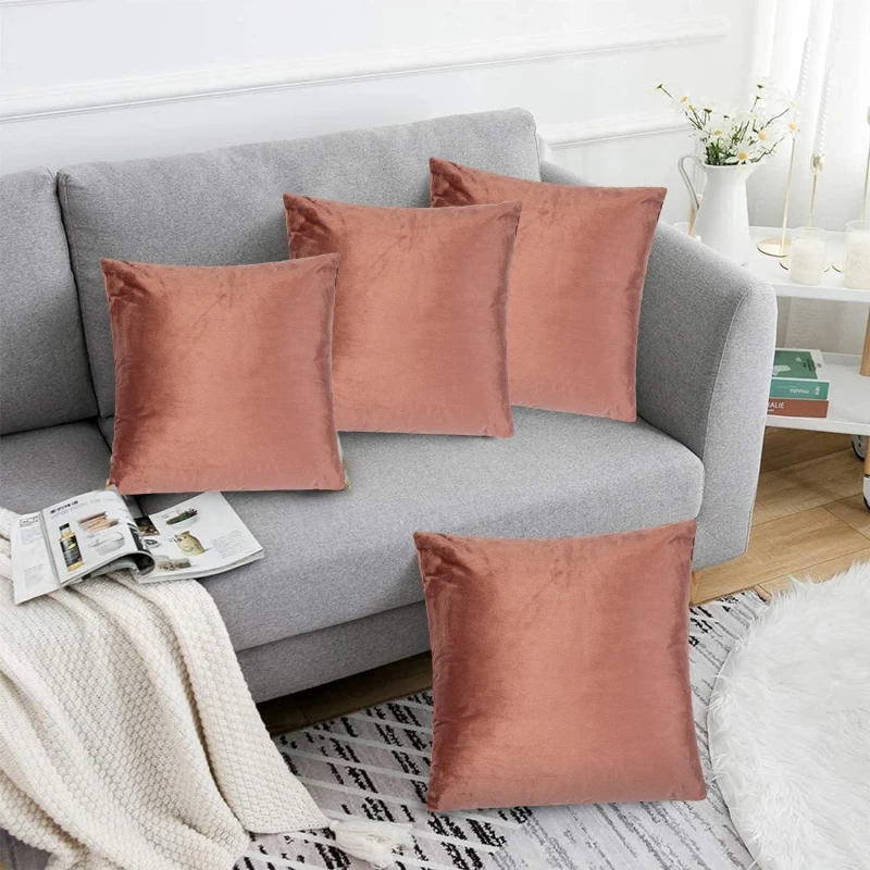 Image of Alan Symonds Plain Velvet Cushion Set of 4 Blush unisex 45x45cm