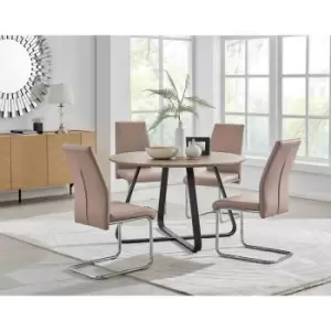 Image of Furniture Box Santorini Brown Wood Contemporary Round Dining Table and 4 Cappuccino Beige Lorenzo Chairs Set