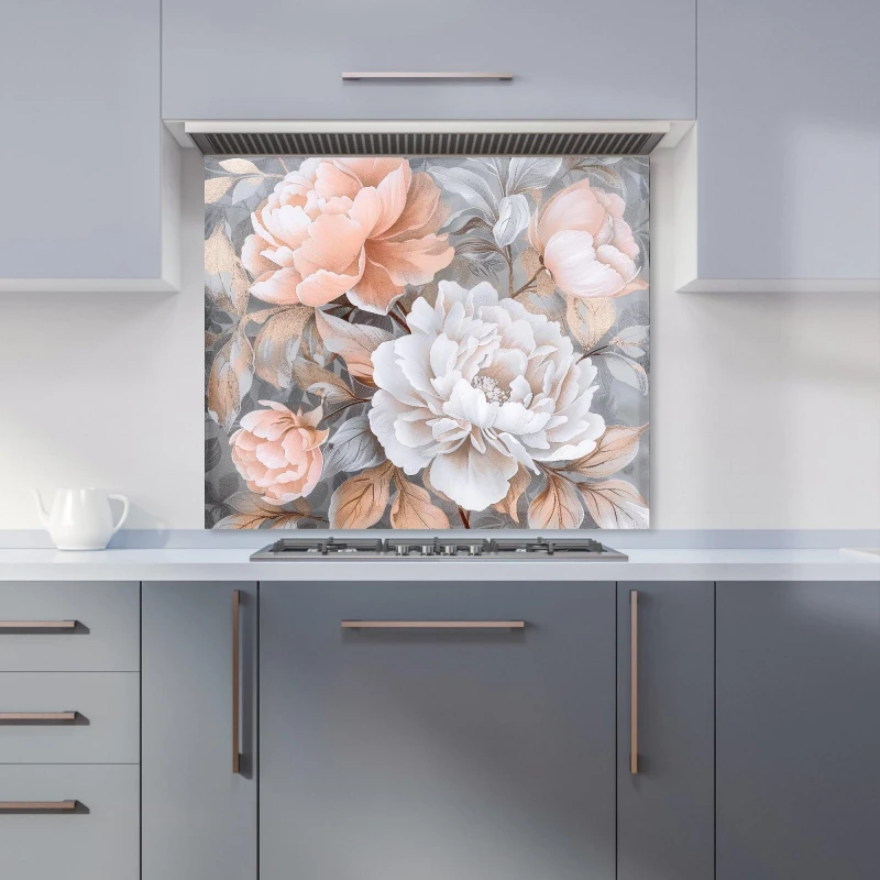 Image of Warren Reed - Designer Blush Blossoms on Silver Kitchen Splashback Size: 700mm x 650mm Multicolor Unisex 700mm x 650mm