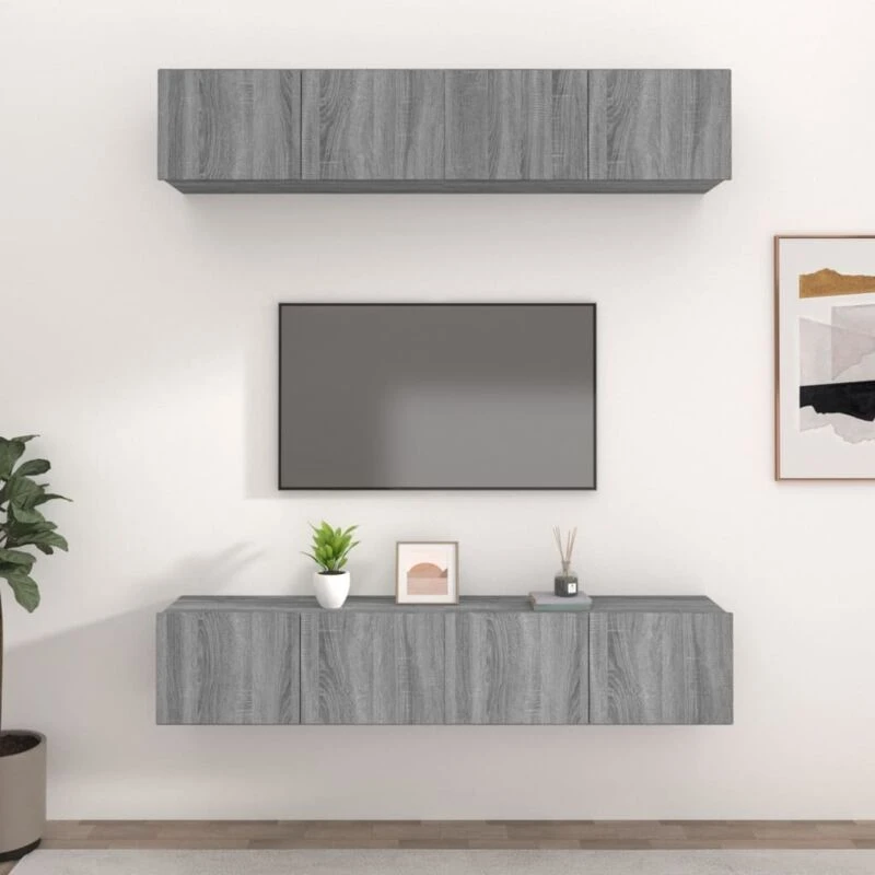 Image of Vidaxl TV Cabinets 4 Pcs Grey Sonoma 80X30X30 Cm Engineered Wood, Grey 3114188