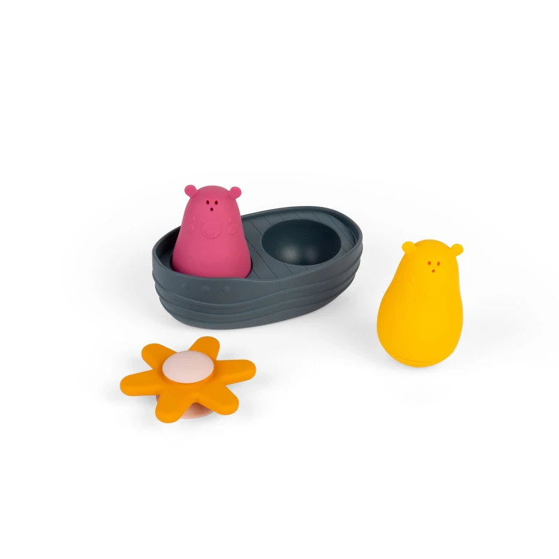Image of Bigjigs Toys Juego de bano sensorial: juguete acuatico flotante de 4 piezas con osos apretados spinner de flores y barco juegos de bano para bebes y