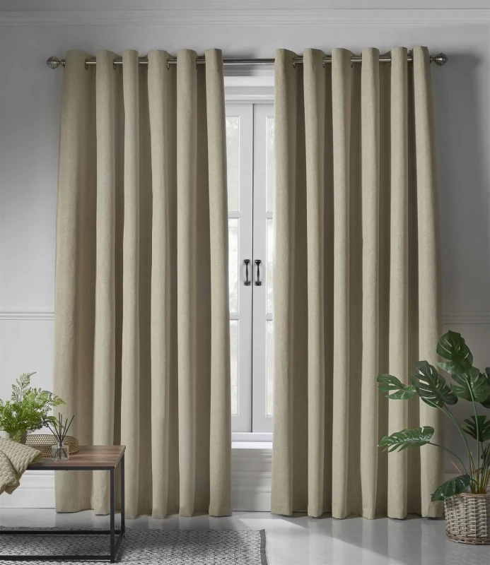 Image of Luxury Living Linen Look Ring Top Blackout Curtains in Beige Size: 229cm width x 229cm drop Beige Unisex 229cm width x 229cm drop