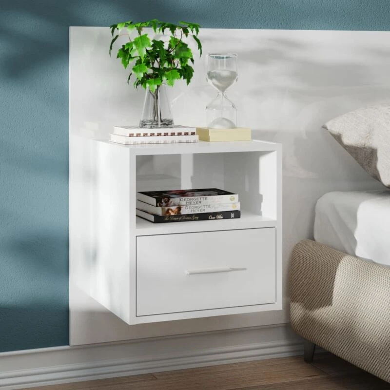 Image of VIDAXL Wall-mounted Bedside Cabinet High Gloss White Vidaxl 8720286964422