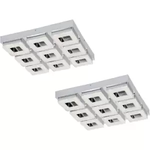Image of 2 PACK Wall Flush Ceiling Light Chrome Shade Chrome Clear Crystal LED 9x4W