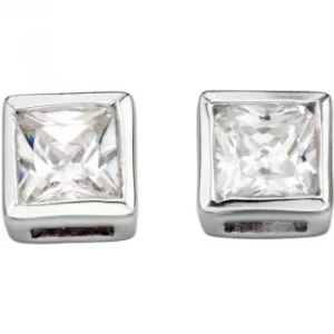 Image of Ladies Beginnings Sterling Silver Cubic Zirconia Square Stud Earrings